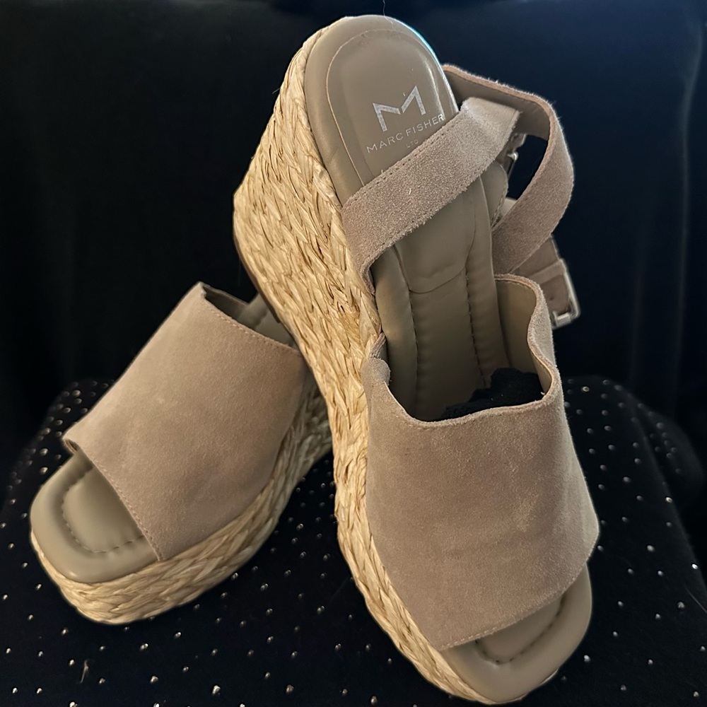 Marc Fisher Beige Suede Wedge Sandals